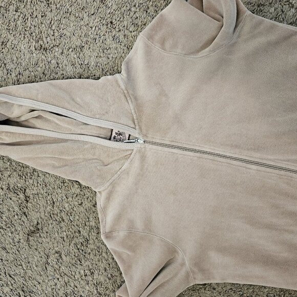 Vintage Y2K 90's Juicy Couture Tan Velvet Velour Jumpsuit Hoodie SWEATER ONLY S - Picture 12 of 12